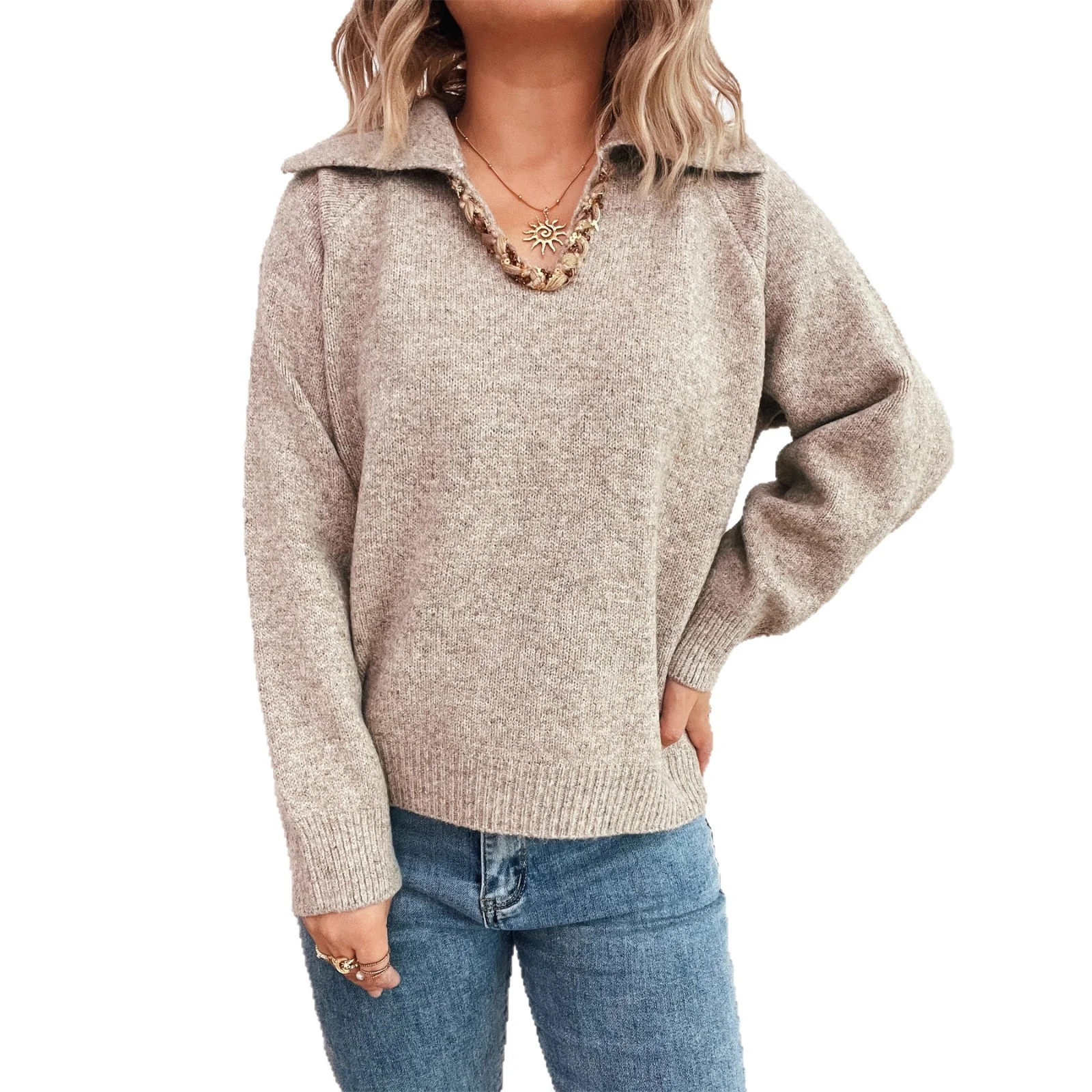 A la main Pull Femme Col V en Maille Douce – Image 3