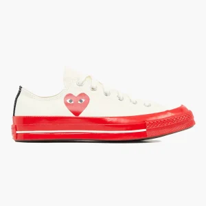 PLAY CONVERSE SMALL RED HEART ALL STAR '70 LOW RED SOLE SNEAKERS WHITE