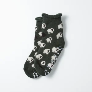R1559 Pile room socks "SHEEP" Dark green