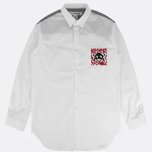 MENS SHIRT WOVEN SPACE INVADER WHITE / GREY