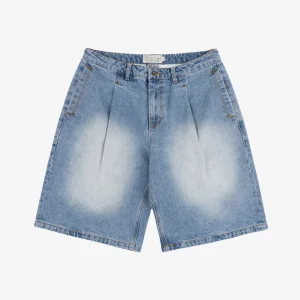 PLEATED DENIM SHORT BLUE WASHED
