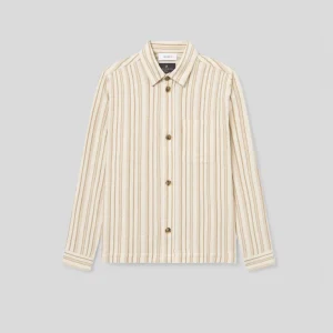 Les Deux || Shane Stripe Cotton Overshirt - Ivory / Lichen Green
