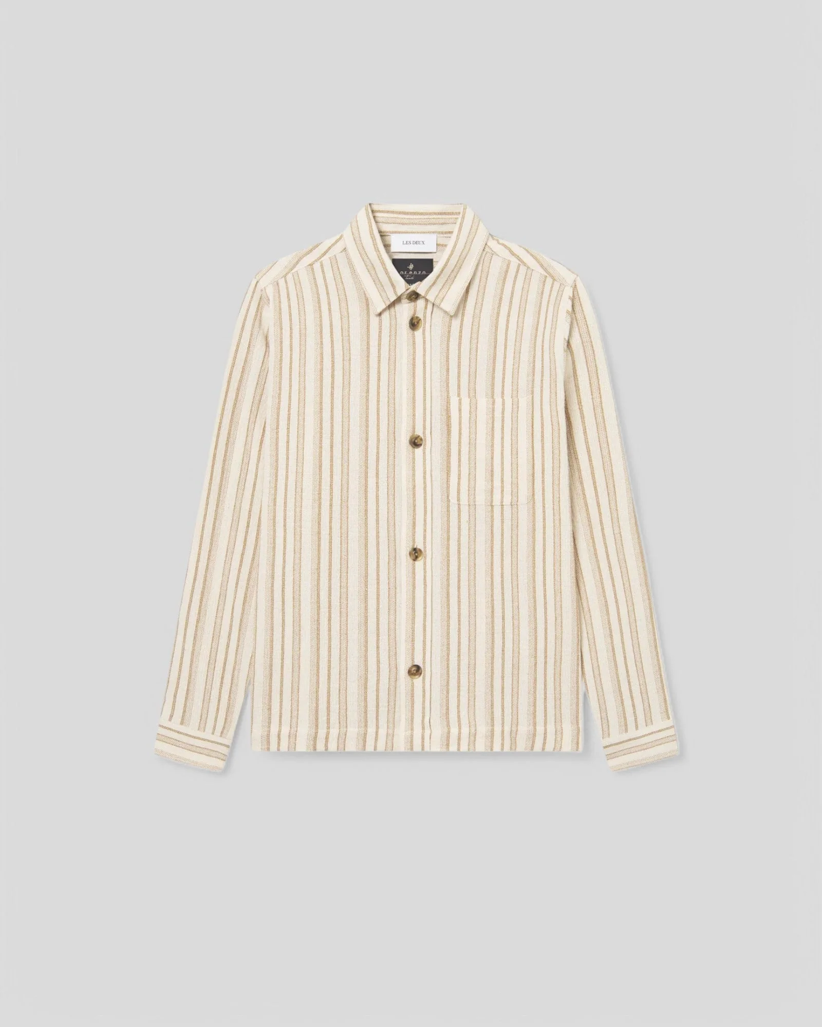 Les Deux || Shane Stripe Cotton Overshirt - Ivory / Lichen Green