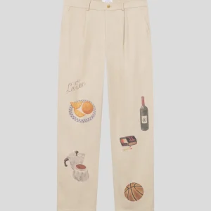 Les Deux || Romeo Pleated AOP Canvas Pant - Oyster Gray / White