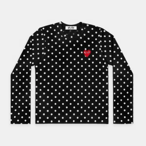PLAY CDG T-SHIRT LONG SLEEVE POLKA DOT BLACK/RED HEART EMBLEM